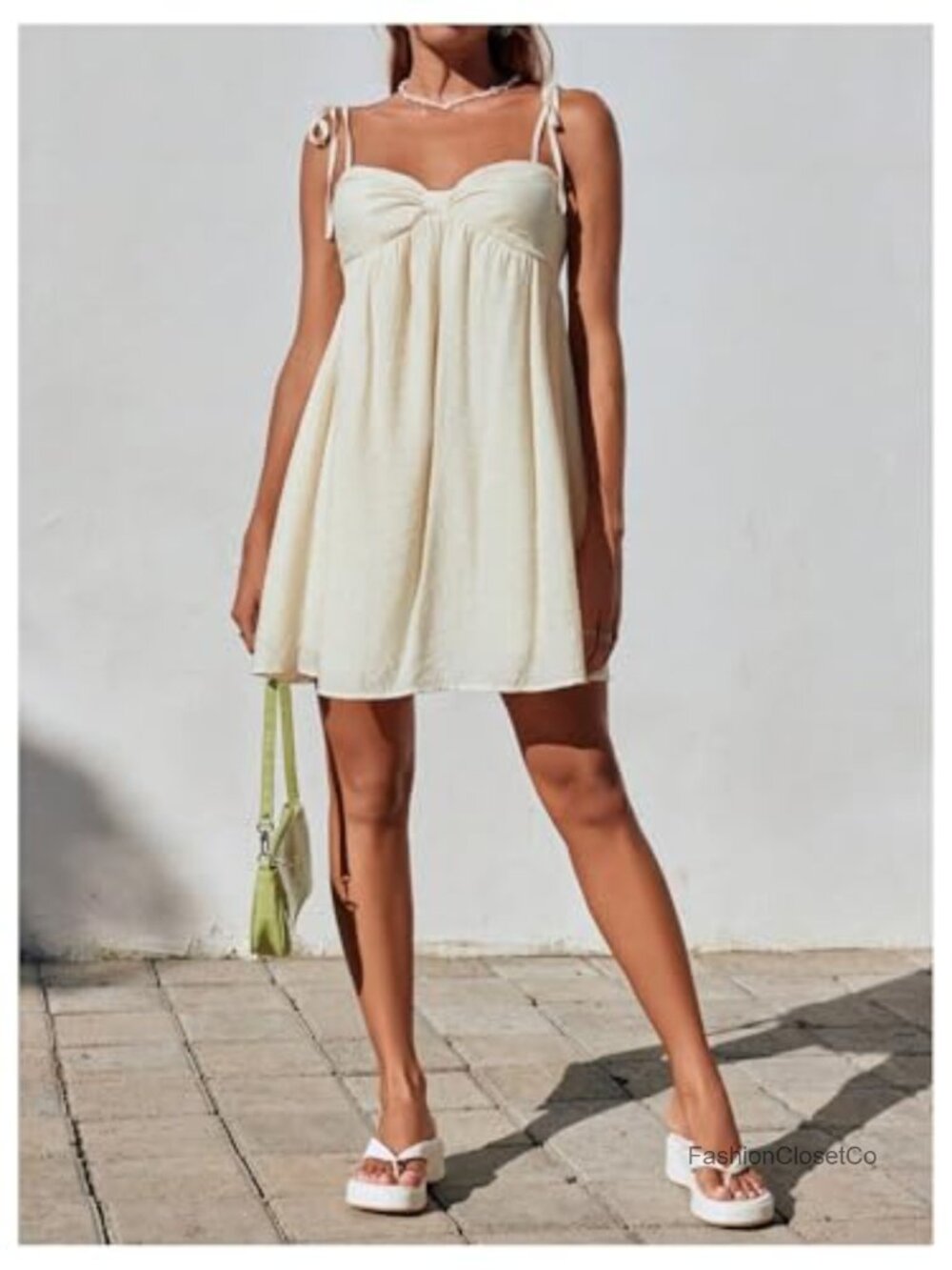 Bowknot Tie Shoulder Cami Dress Sleeveless A Line Vacation Mini Dress - Picture 5 of 5